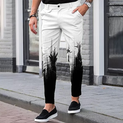 

Men's Dress Pants Joggers Chinos Trousers Chino Pants Pocket 3D Print Color Block Graphic Prints Comfort Soft Office Business Basic Fashion Black / White Green