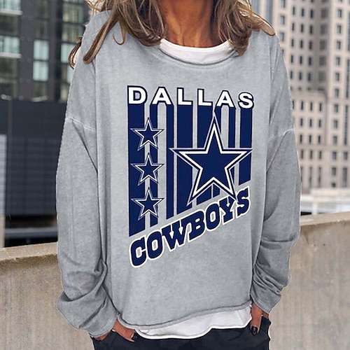 

Women's Sweatshirt Pullover Basic Blue Gray Geometric Dallas Cowboys Loose Fit Street Round Neck Long Sleeve S M L XL 2XL