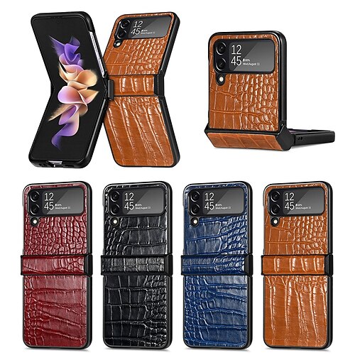 

Phone Case For Samsung Galaxy Flip Z Flip 4 Z Flip 3 Portable Flip Full Body Protective Solid Colored TPU PU Leather