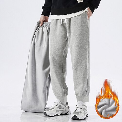 

Men's Fleece Pants Sweatpants Joggers Trousers Winter Pants Side Pockets Elastic Waist Fleece Solid Color Comfort Warm Daily Casual Navy Apricot / Spring / Drawstring / Elasticity