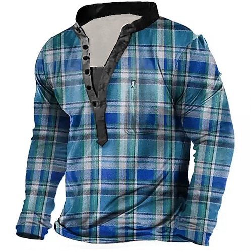 

Men's Sweatshirt Pullover Green Blue Purple Pink Orange Standing Collar Graphic Prints Tartan Zipper Print Daily Sports Holiday 3D Print Basic Streetwear Designer Spring & Fall Clothing Apparel