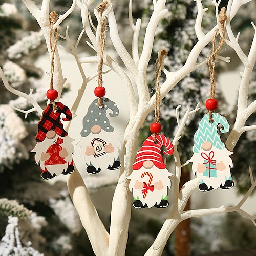 

12PCS Christmas Decorations European Home Color Cartoon Lovely Forest Man Four Palace Grid Pendant Christmas Tree Small Hanging Ornaments