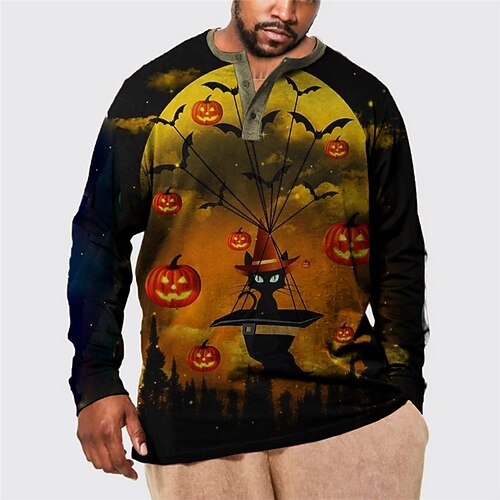 

Men's Plus Size Pullover Sweatshirt Big and Tall Graphic Henley Long Sleeve Spring & Fall Basic Fashion Streetwear Comfortable Casual Sports Tops