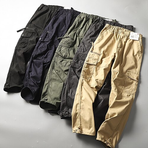 

Men's Cargo Pants Trousers Elastic Waist Multi Pocket Straight Leg Solid Color Comfort Breathable Full Length Casual Daily Going out 100% Cotton Sports Stylish ArmyGreen Khaki Inelastic