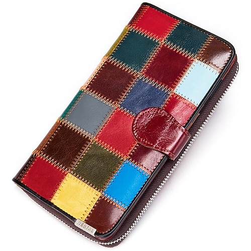 

Women's Coin Purse Wallet Nappa Leather Cowhide Zipper Plaid Daily Rainbow