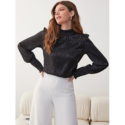 

Women's Blouse Solid Color Modern Round Neck Standard Spring, Fall, Winter, Summer Black