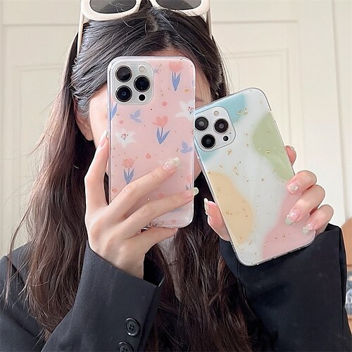 

Phone Case For Apple Back Cover iPhone 14 Pro Max 14 Plus 13 12 11 Pro Max Mini SE Full Body Protective Glitter Shine Soft Edges Glitter Shine Flower TPU