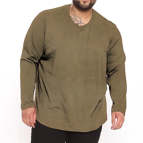 

Hombre Talla Grande Camiseta Grande y alto Color sólido Cuello Barco Manga Larga Primavera Otoño Deportes Design Básico Transpirable Exterior Calle Tops