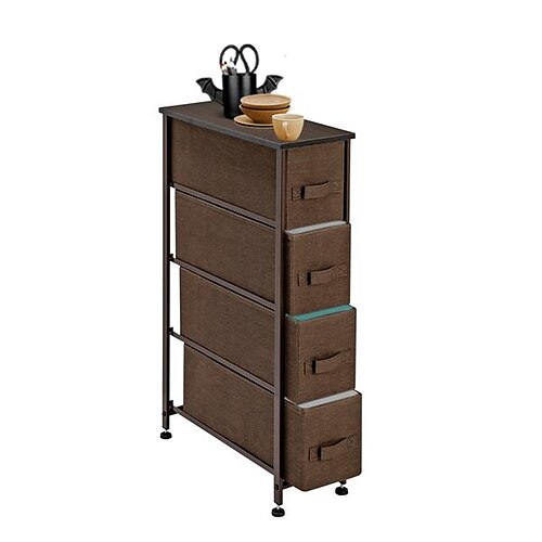 

Narrow Dresser Vertical Storage Unit With 4 Fabric Drawers Metal Frame Slim Storage Tower 7.9 Width For Living Room Kitchen Small Space Gap Brown