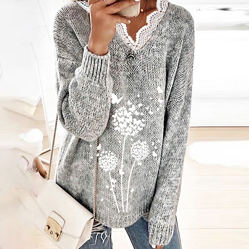 

Damen Pullover Strickwaren Gehäkelt Stricken Strick Spitzenbesatz Schmetterling V Ausschnitt Stilvoll Casual Outdoor Täglich Winter Herbst Blau Gelb Grau S / Langarm / Regular Fit / Ausgehen