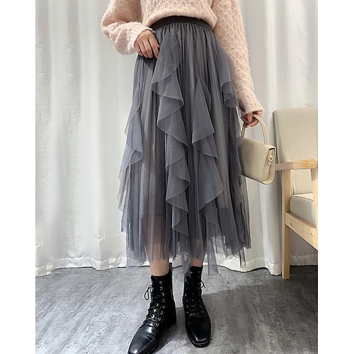 

Per donna Gonna Asimmetrico Organza Nero Marrone Albicocca Grigio Gonne Con balze Multistrato Di tendenza Casual / quotidiano Fine settimana Taglia unica