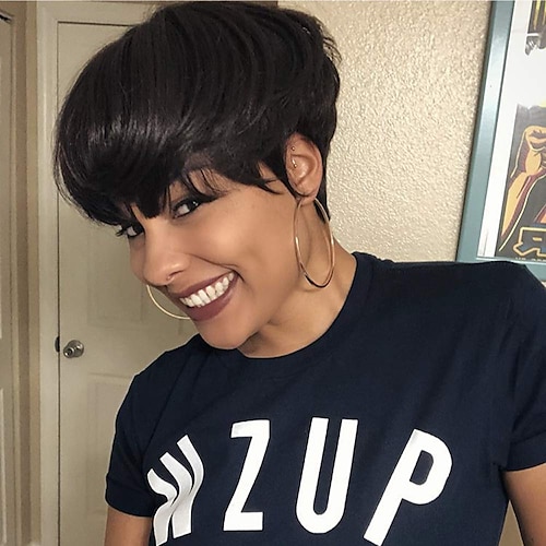 

Synthetic Wig Natural Straight Short Bob Neat Bang Wig 8 inch Black Synthetic Hair 8-9 inch Women's Cool Classic Comfy Black