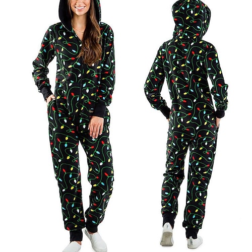 

Christmas Fleece Pajamas Onesies Wearable Blanket Women Jumpsuit Warm Romper Sleepwear One Piece Hooded Playsuit Loungewear