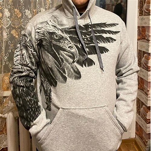 

Men's Plus Size Pullover Hoodie Sweatshirt Big and Tall 3D Print Hooded Long Sleeve Spring & Fall Basic Fashion Streetwear Comfortable Daily Wear Vacation Tops