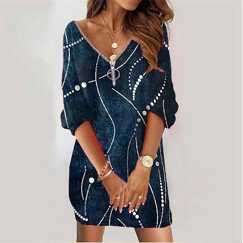 

Women's Sweatshirt Dress Winter Dress Blue Long Sleeve Color Gradient Zipper Print Winter Fall V Neck Vacation Casual Fall Dress Loose Fit 2022 S M L XL XXL 3XL