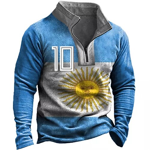 

Men's Zip Up Sweatshirt Pullover Blue Half Zip Color Block Graphic Prints Zipper Print Daily Sports 3D Print Basic Designer Casual Spring & Fall Clothing Apparel World Cup Hoodies Sweatshirts