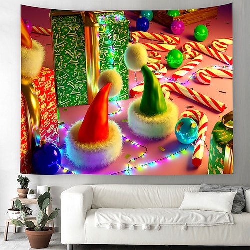 

Christmas Colorful Tapestry Backdrop Fire Place for The Living Room Background Wall Hanging for Party Home Christmas Wall Decor