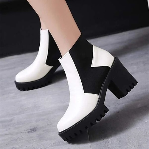 

Damen Stiefel Springerstiefel Täglich Stöckelschuh Blockabsatz Runde Zehe Modisch PU Halbschuhe Feste Farbe Hellbraun Schwarz Weiß