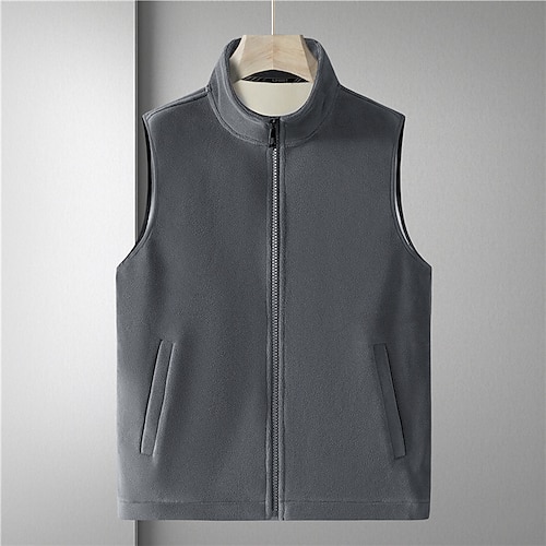 

Men's Vest Fleece Vest Warm Breathable Soft Daily Wear Going out Festival Zipper Standing Collar Basic Business Casual Jacket Outerwear Solid Colored Pocket Azure Retro Red Black