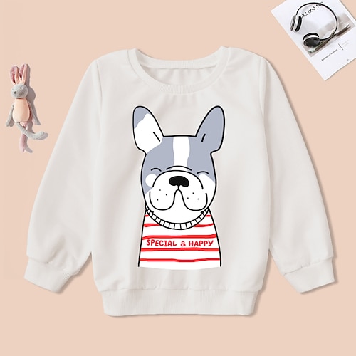 

Toddler Boys Sweatshirt Pullover Animal Dog Letter Long Sleeve Crewneck Children Top Outdoor Sweatshirt Adorable White Fall 3-7 Years / Spring