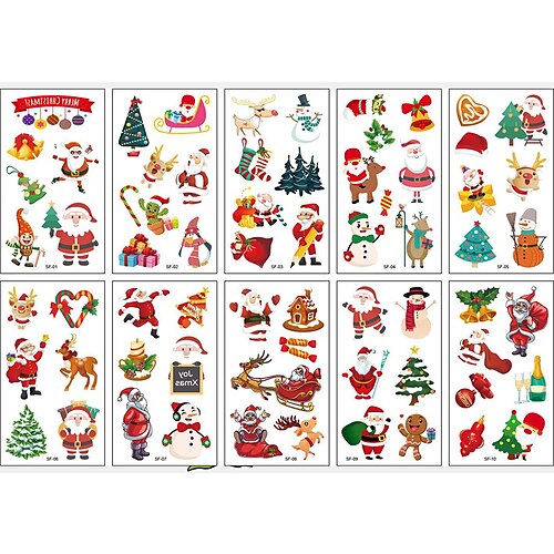 

10 pcs Christmas Children Tattoo Stick Cute Cartoon Santa Claus Snowflake Sticker