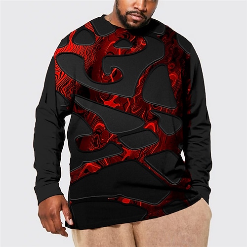 

Men's Plus Size T shirt Tee Big and Tall Graphic Crew Neck Long Sleeve Spring & Fall Basic Fashion Streetwear Comfortable Casual Sports Tops