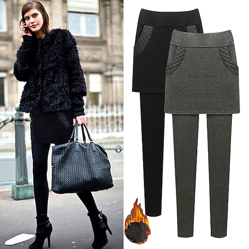 

Women's Fleece Pants Tights Leggings Cotton Blend Fleece lined Dark Grey Black Fashion Casual Daily Weekend Side Pockets Full Length Thermal Warm Solid Colored M L XL 2XL 3XL