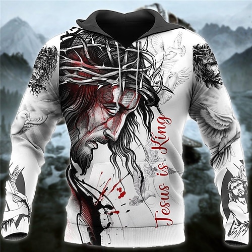 

Men's Pullover Hoodie Sweatshirt White Hooded Graphic Prints Portrait Print Daily Sports 3D Print Basic Streetwear Designer Spring & Fall Clothing Apparel Hoodies Sweatshirts Long Sleeve