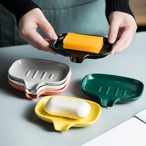 

Soap Dishes Dispenser Soap Box Ceramic Bath Supplies Drain Rack Creativity Toiletries Soap Holder Bathroom Accessories