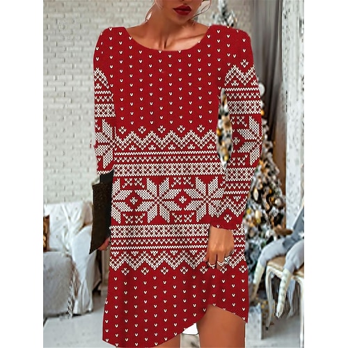 

Women's Christmas Casual Dress T Shirt Dress Tee Dress Shift Dress Mini Dress Black Wine Red Long Sleeve Santa Claus Pocket Winter Fall Autumn Crew Neck Vacation 2022 S M L XL XXL 3XL / Print