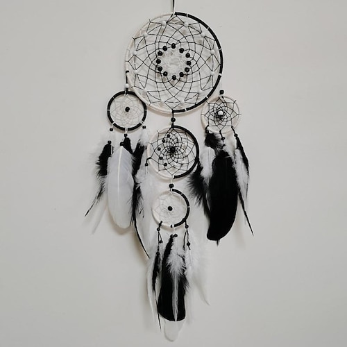 

black and white feather dream catcher ornaments wind chimes hand-woven dream net bedroom room ornaments cross-border explosion models