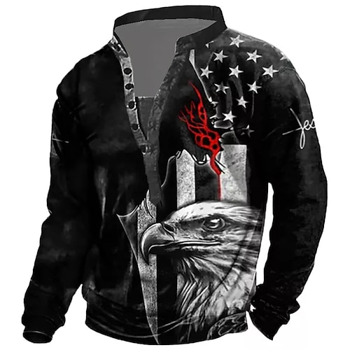 

Men's Sweatshirt Pullover Black Standing Collar Graphic Prints Eagle Print Casual Daily Sports 3D Print Streetwear Casual Athletic Spring & Fall Clothing Apparel Hoodies Sweatshirts Long Sleeve