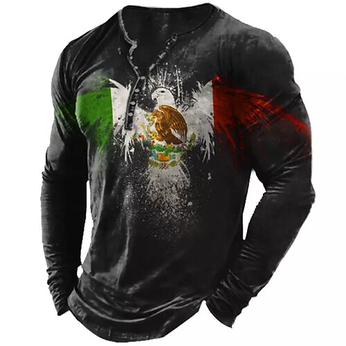 

Men's T shirt Tee Henley Shirt Tee Graphic Eagle Henley Black 3D Print Plus Size Outdoor Daily Long Sleeve Button-Down Print Clothing Apparel Basic Designer Classic Comfortable / Sports