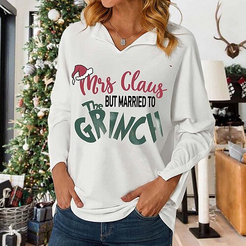 

Women's Sweatshirt Pullover Streetwear Green Red Gray Graphic Christmas V Neck Long Sleeve S M L XL 2XL 3XL