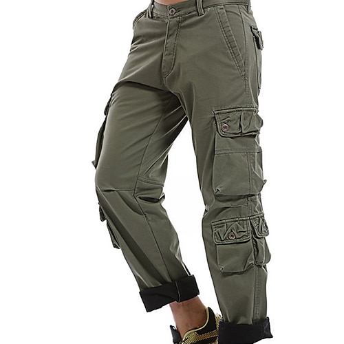

Men's Cargo Pants Trousers Parachute Pants Multi Pocket Solid Colored Full Length khaki Army Green