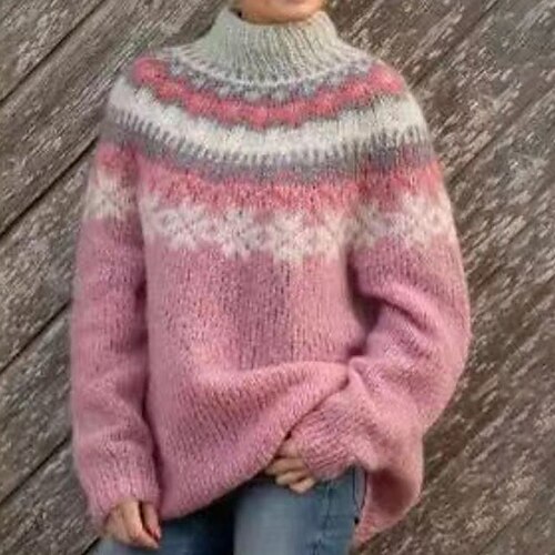 

Women's Pullover Sweater jumper Jumper Ribbed Knit Knitted Geometric Crew Neck Stylish Casual Outdoor Daily Winter Fall Blue Pink S M L / Long Sleeve