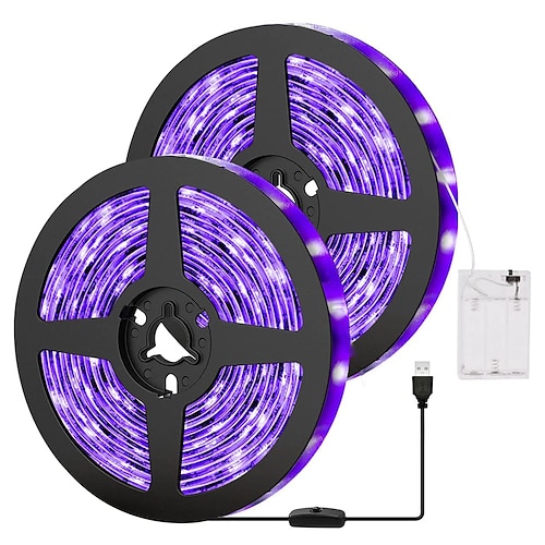 

LED UV Black Light Strip Purple LED Light Strip USB Interface with Switch or Battery Box SMD2835 380-400NM UV LED No-waterproof Black Light Lamp Suitable for Fluorescent Dance and UV Body Coating