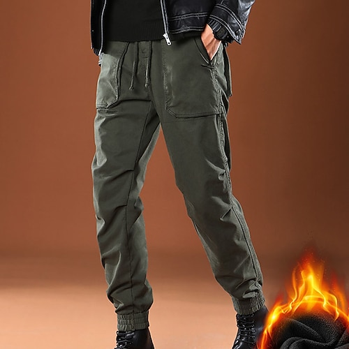 

Men's Cargo Pants Fleece Pants Winter Pants Trousers Pocket Solid Colored Warm Daily Going out Streetwear Chic & Modern Casual Green Grey Micro-elastic