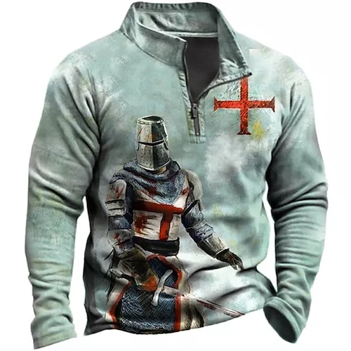 

Men's Zip Up Sweatshirt Pullover Blue Half Zip Graphic Prints Zipper Print Daily Sports 3D Print Basic Designer Casual Spring Fall Clothing Apparel Knight Hoodies Sweatshirts Long Sleeve