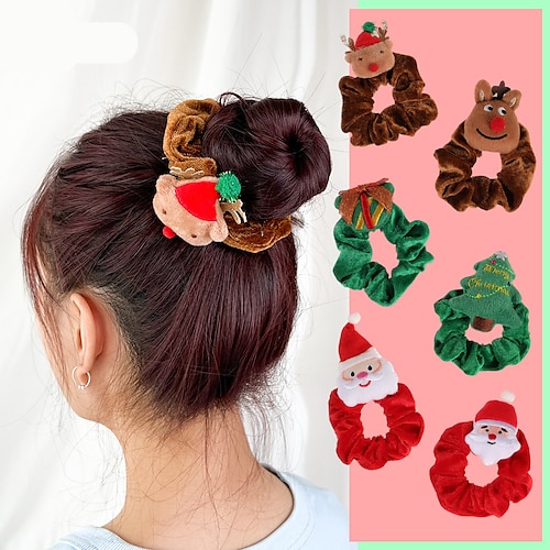 

Christmas Xmas Gift Plush Cloth Cotton Elastic Stretchy Fuzzy Wide Thick Hair Ties Scrunchies Ties Ring Loop Seamless Hair Rubber Band Ponytail Holder Hair Accessories for Women Girl