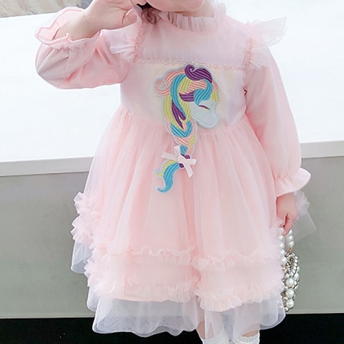

Kids Little Girls' Dress Cartoon A Line Dress Daily Holiday Purple Pink Midi Long Sleeve Princess Beautiful Dresses Fall Winter Regular Fit 2-6 Years