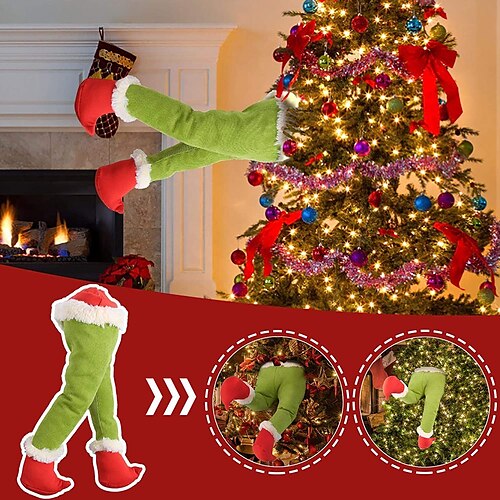 

Christmas Day Decoration Grinch Green Leg Tree Decoration Santa Elf Leg Christmas