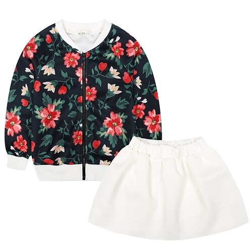 

2 Pieces Toddler Girls' Graphic Clothing Set Set Long Sleeve Active School 3-7 Years Winter Black / Floral / Fall / Above Knee