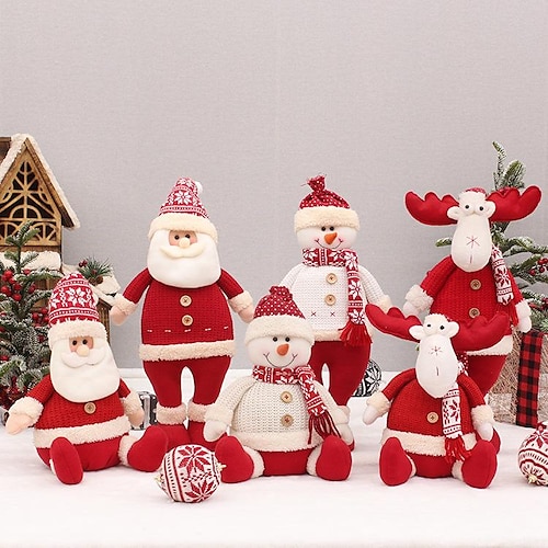 

Christmas Decoration Supplies Red And White Cloth Art Sitting Santa Claus Snowman Deer Plush Doll Doll Scene Ornaments 30Cm