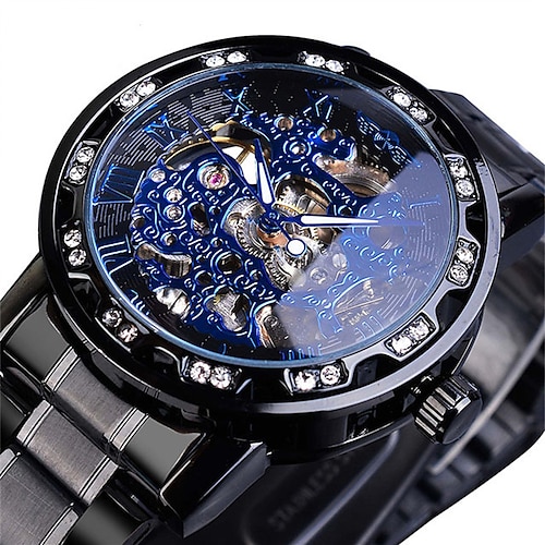 

Winner Transparent Fashion Diamond Luminous Gear Movement Royal Design Men Top Brand Luxury Male Mechanical Skeleton Wrist Watch Watches For Men