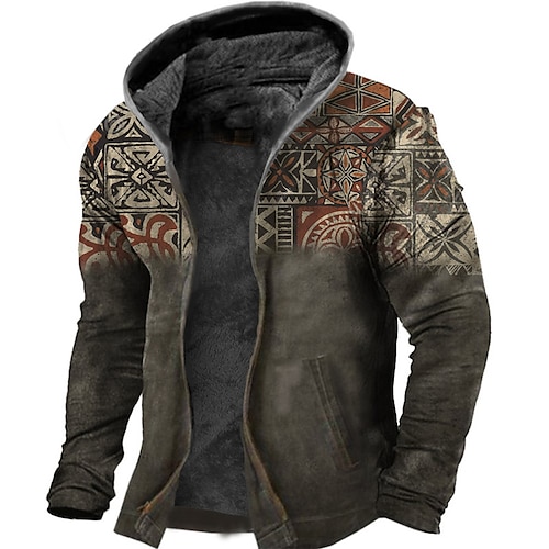 

Men's Fleece Jacket Full Zip Hoodie Fleece Hoodie Sherpa Jacket Dark Gray Hooded Graphic Prints Zipper Print Sports Outdoor Daily Sports 3D Print Fleece Boho Streetwear Designer Winter Clothing