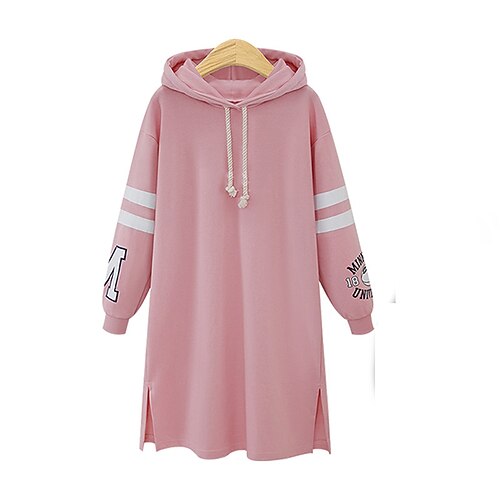 

Women's Plus Size Hoodie Coat Letter Line Outdoor Causal Long Sleeve Hoodie Long Fall Winter Pink Dark Blue Gray L XL XXL 3XL 4XL