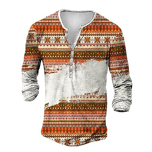 

Men's Henley Shirt T shirt Tee Tee Graphic Henley Orange 3D Print Outdoor Christmas Long Sleeve Button-Down Print Clothing Apparel Basic Designer Classic Comfortable