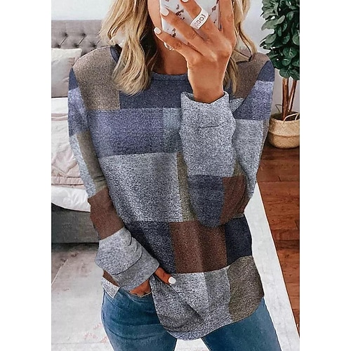 

Women's Sweatshirt Pullover Streetwear Blue Orange Navy Blue Floral Color Block Street Round Neck Long Sleeve S M L XL 2XL 3XL