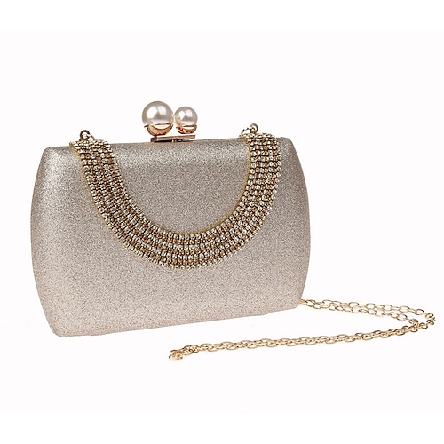 

Women's 2022 Chain Bag Evening Bag Polyester Pearls Chain Plain Wedding Party Champagne Silver Gold Red